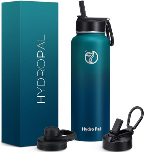 Detalle de HydroPal Edelstahl Isolierflasche 1,2 L – doppellagig, 2 Deckel inklusive Strohhalm