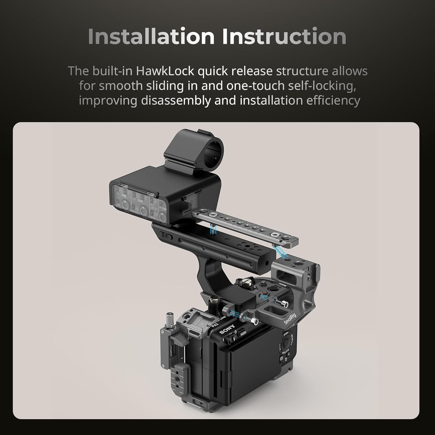 Thumbnail 2 de SmallRig Montageplatten-Verlängerungssatz für Sony FX3/FX30 – XLR-Griff mit HawkLock