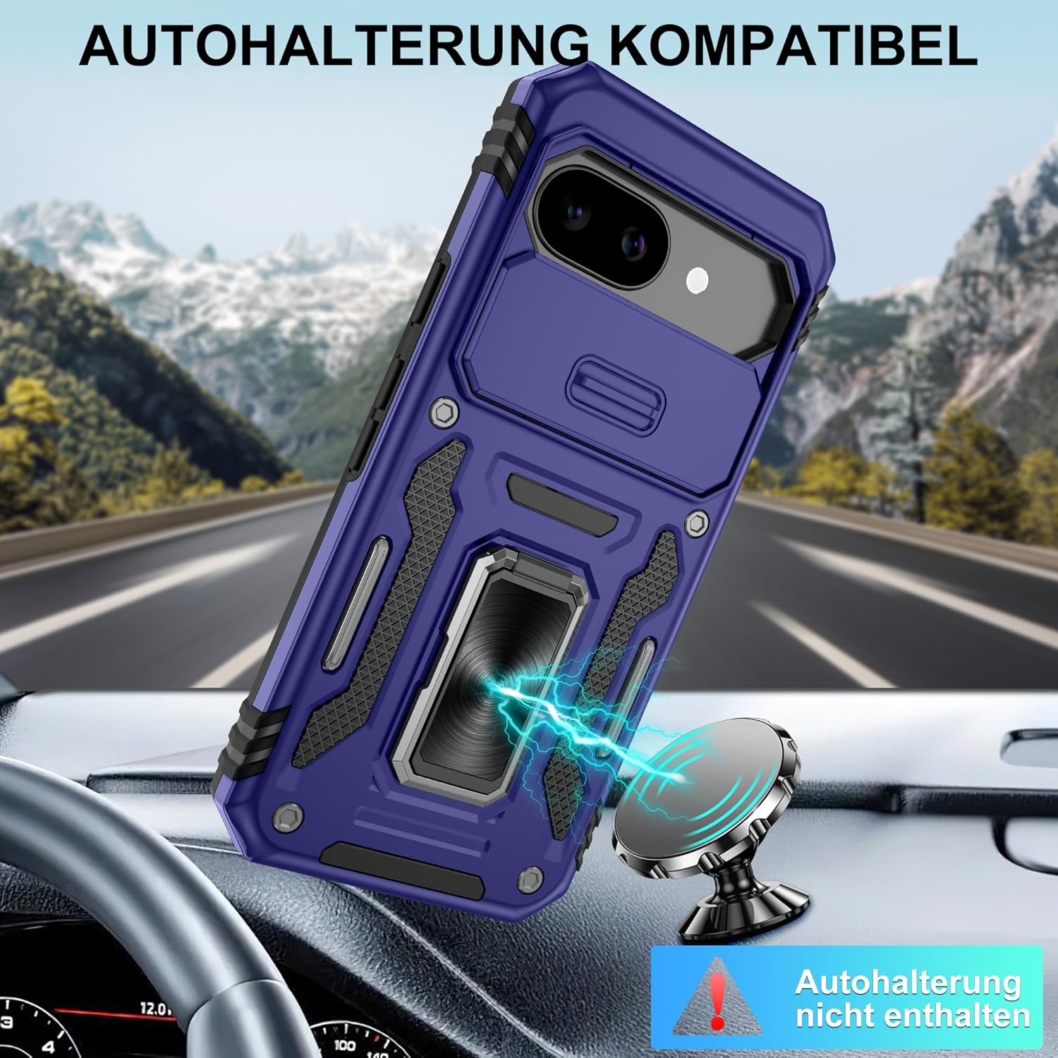 Detalle de Jshru Handyhülle für Google Pixel 9a – 360° Ständer, Kamera-Schutz, inkl. 2 Schutzfolien, blau
