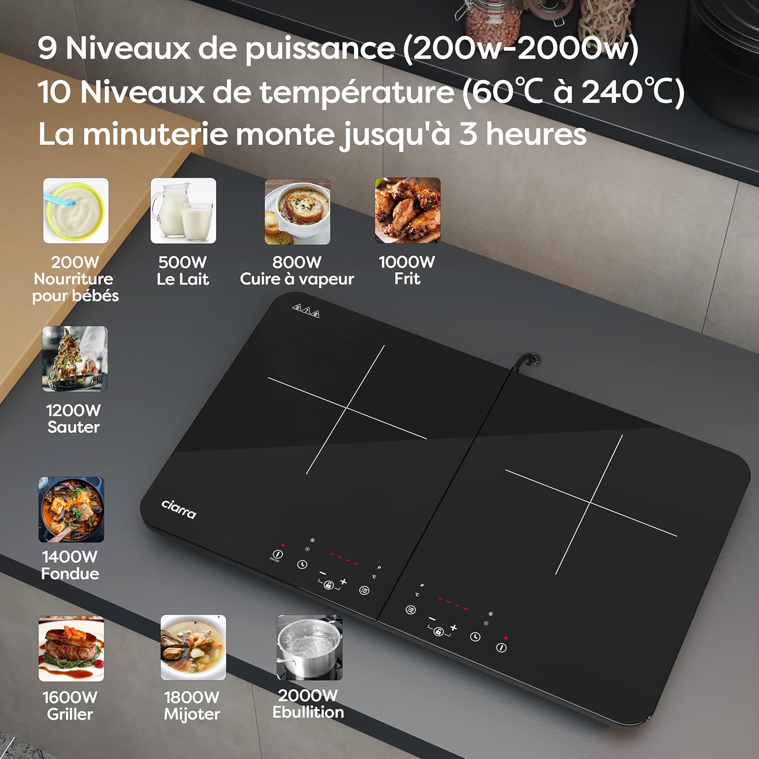 Detalle de Table de cuisson CIARRA 2 feux 3500 W ⚙