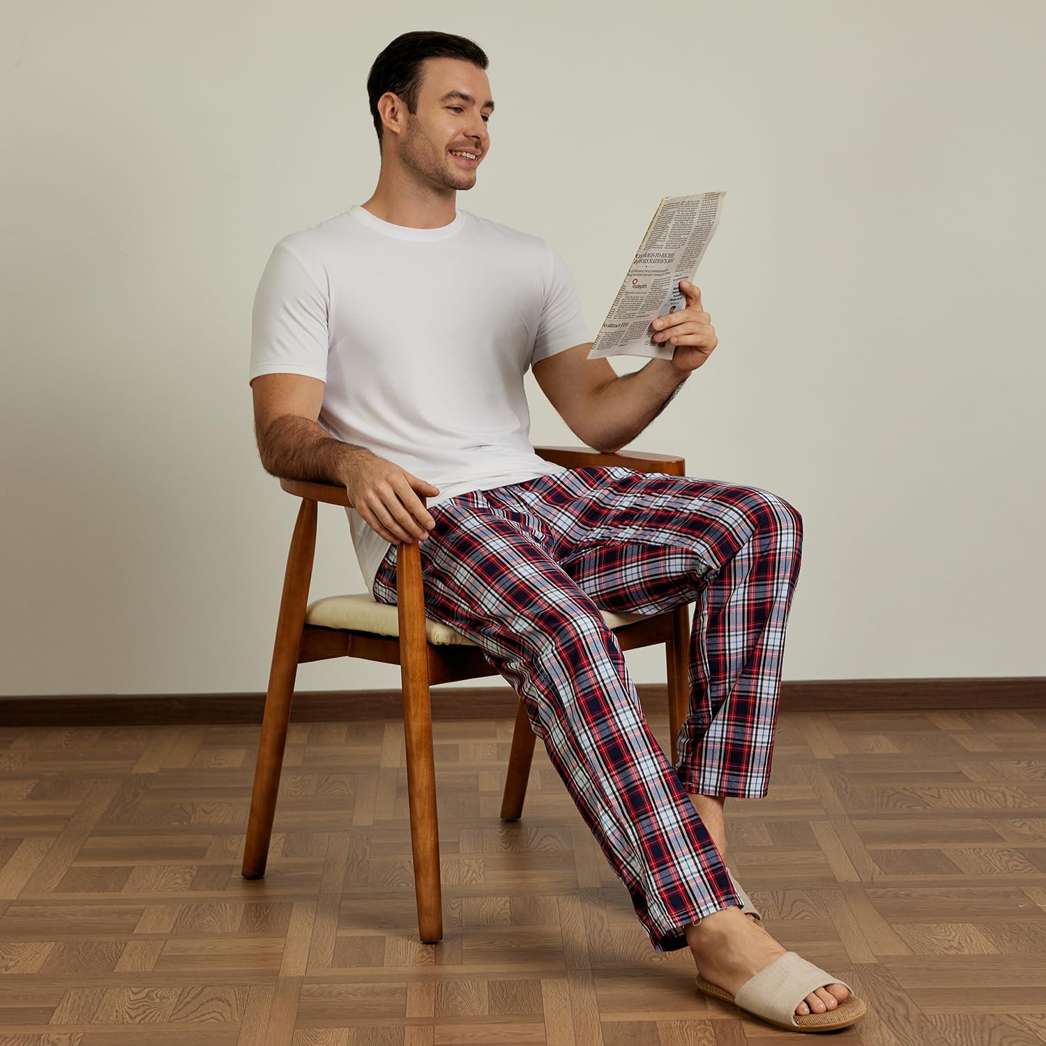 Detalle 2 de MoFiz Men’s Ultra Lightweight Cotton Plaid Pajama Pants (3-Pack) with Drawstring & Pockets