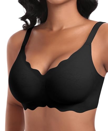 Detalle de Ganado Soutien-Gorge Femme sans Armature Sexy Col en V Brassière avec Coussinets Bralette sans Coutures Noir, L