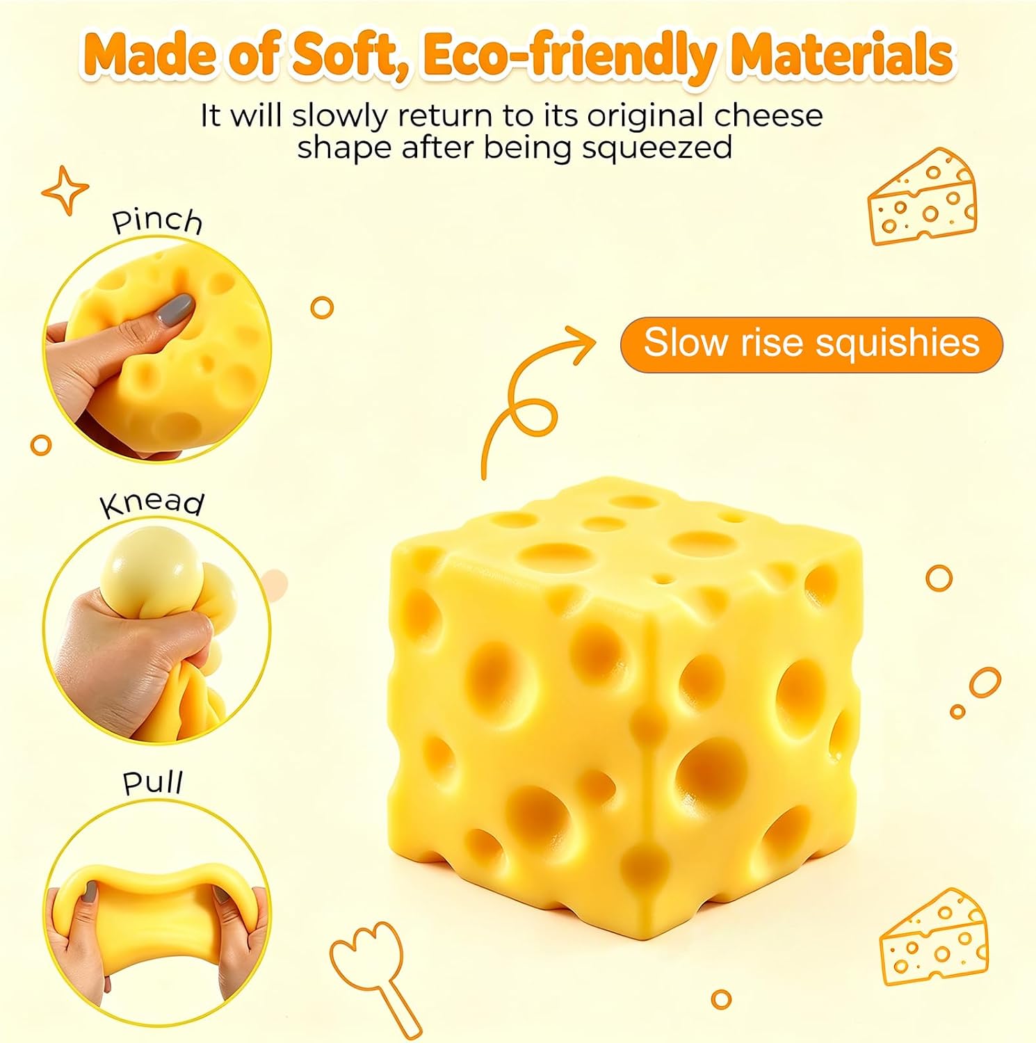 Detalle de INMT Cheese Squishy Fidget Toys, 2.4-Inch Slow-Rising TPR Set of 6