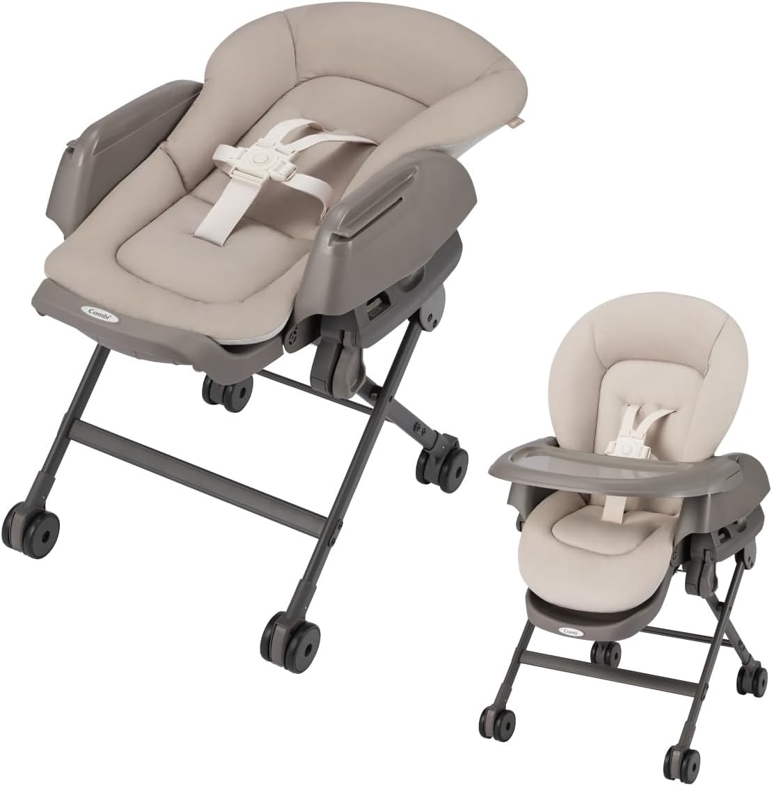 Detalle de Combi ネムリラ Fit AQ ハイローチェア ベージュ 手動スウィング・5段階高さ調節