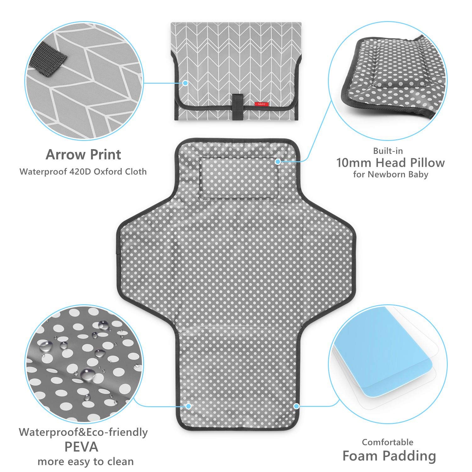 Detalle 2 de Babebay Portable Changing Pad, Waterproof 27" × 22" with Built-In Pillow