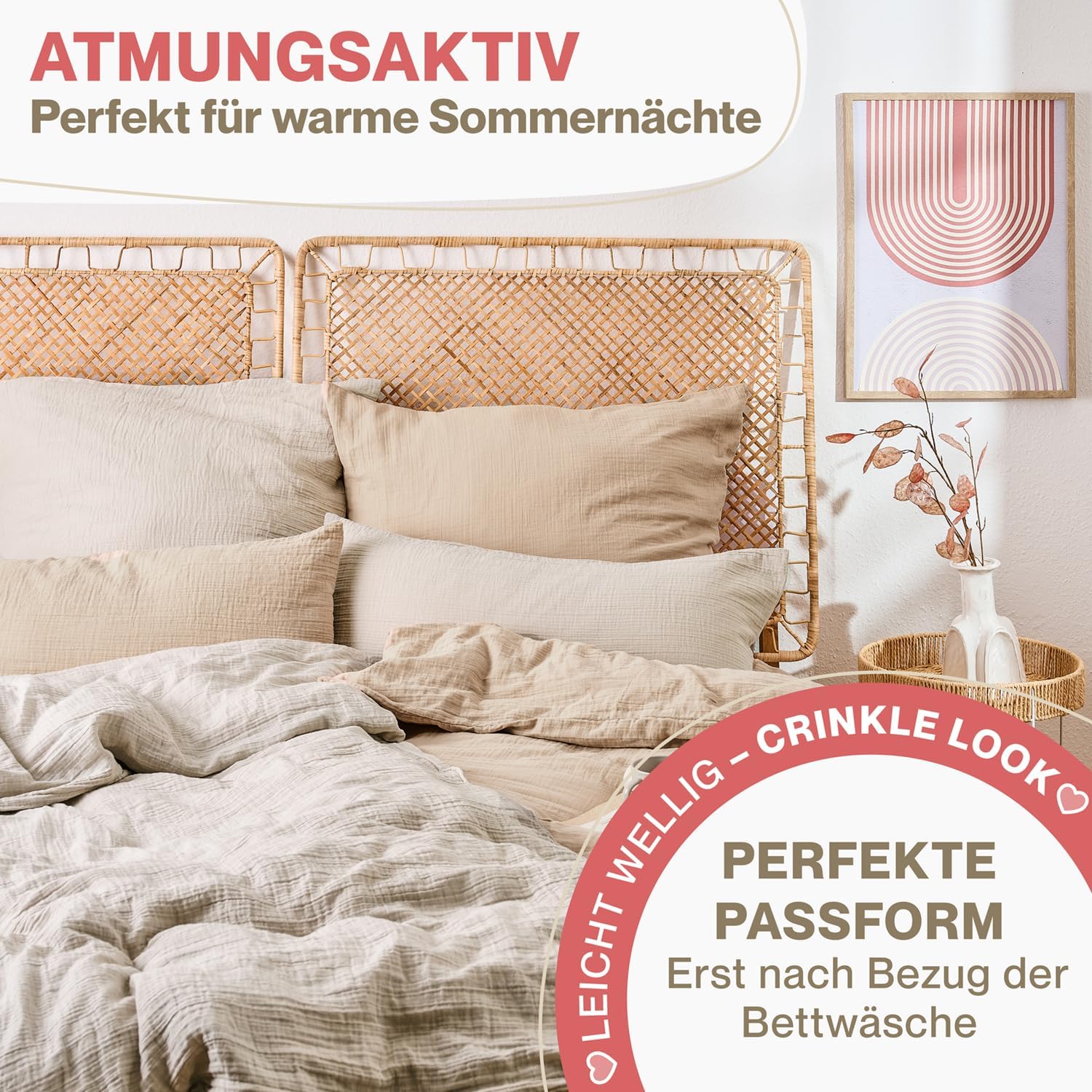 Thumbnail 2 de Blumtal Musselin-Kissenbezug 40x80 cm im 2er-Set (Oeko-TEX, 100% Baumwolle) – Taupe