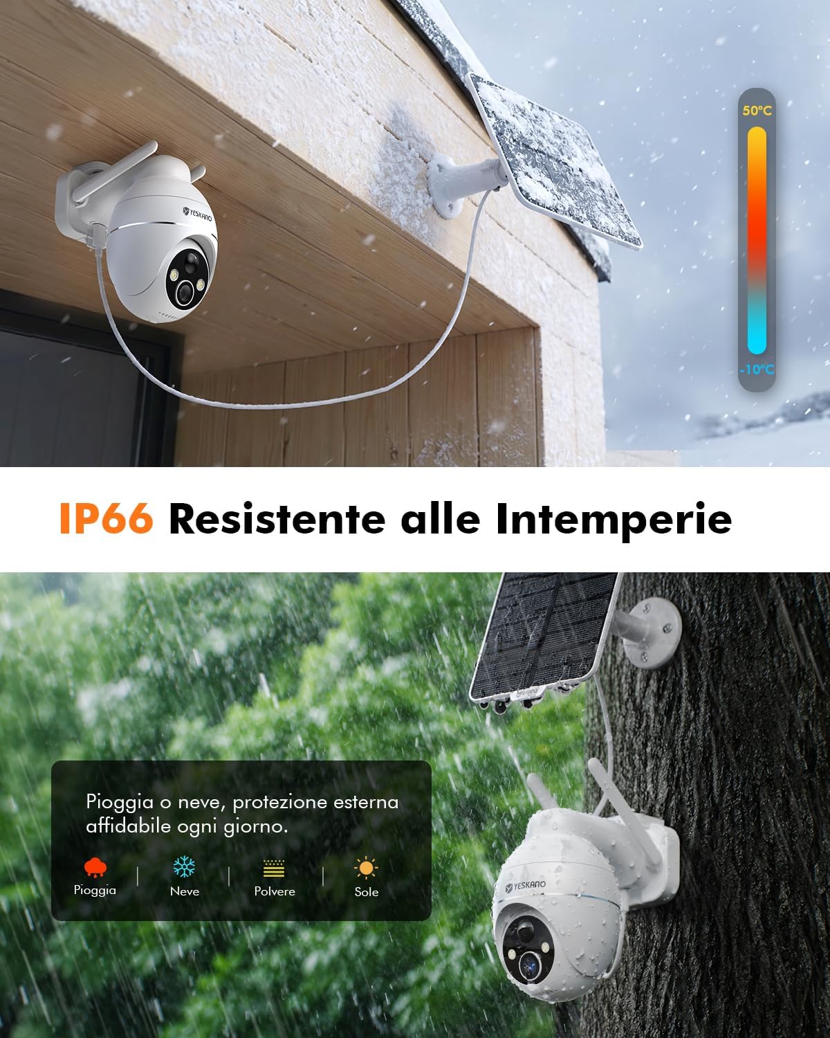 Thumbnail 6 de YESKANO 2K Telecamera Wi-Fi Esterno Solare 360° PTZ, Videosorveglianza a Batteria con Rilevamento Umano, Audio 2 Vie e Visione Notturna a Colori