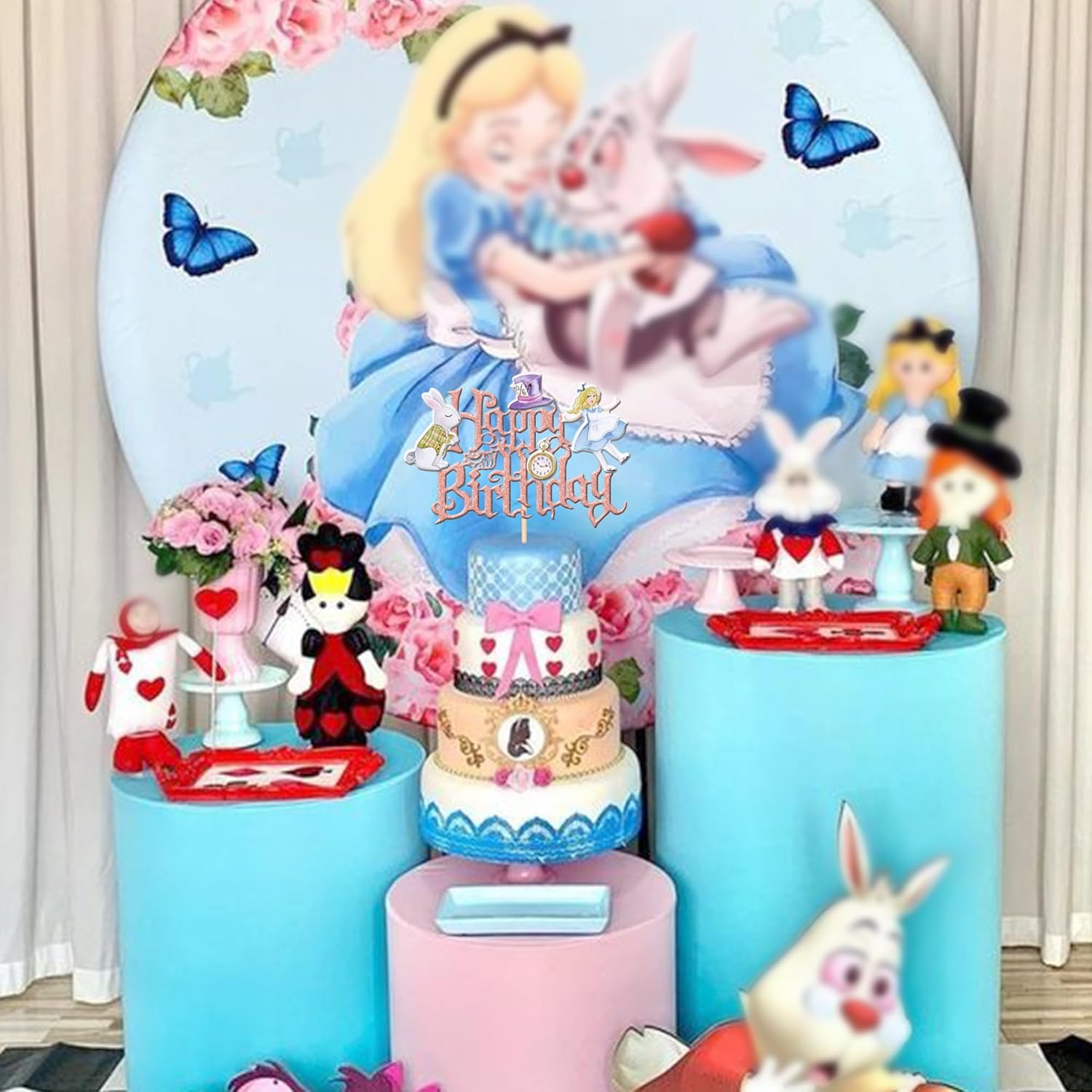Detalle 2 de SYKYCTCY 1 Pack Happy Birthday Alice Cake Topper Glitter Kit