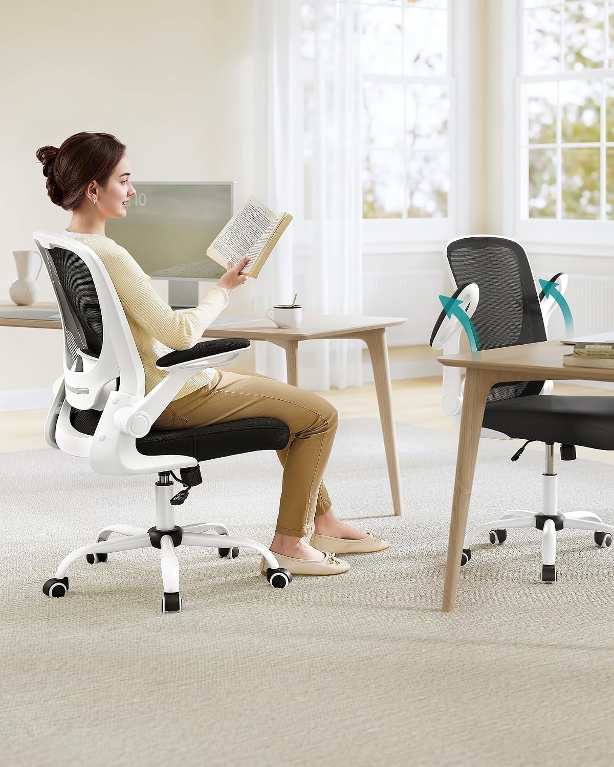 Detalle 2 de SONGMICS Sedia da Ufficio Girevole con Seduta 53 cm e Supporto Lombare Regolabile (OBN37WT)