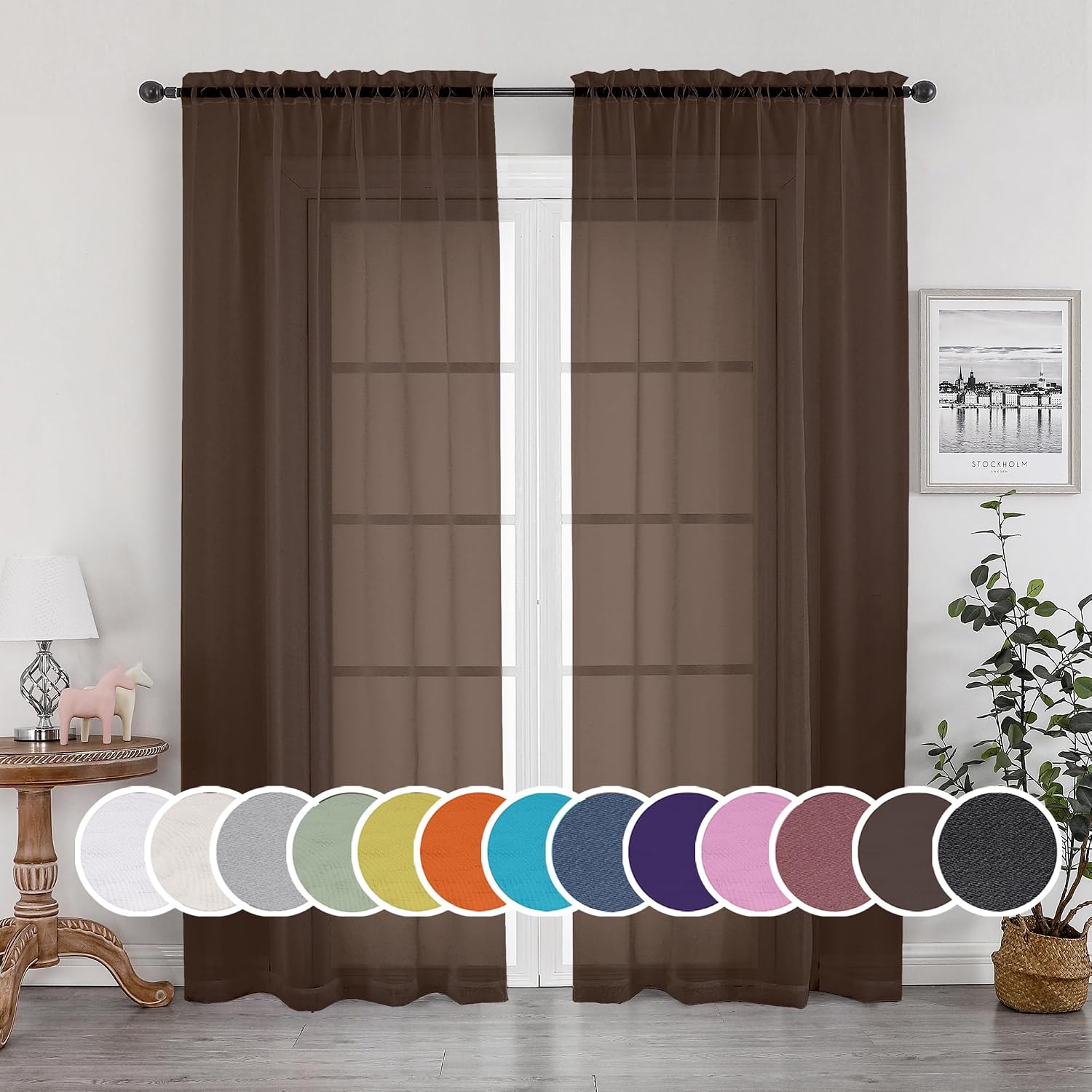 OWENIE Sheer Chocolate Curtains 84" length 🪟