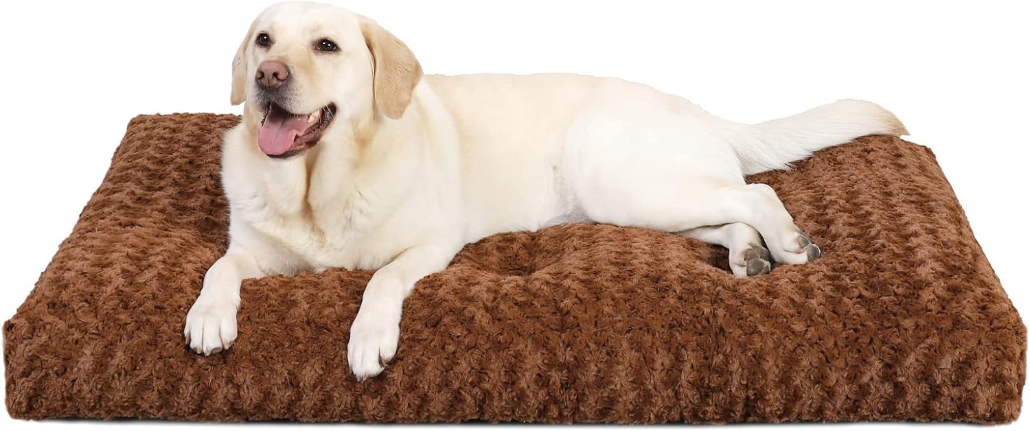 Detalle de KSIIA Large Dog Bed Washable Calming Crate Mattress (90x60x8cm) – Non-Skid Crate Cushion in Brown