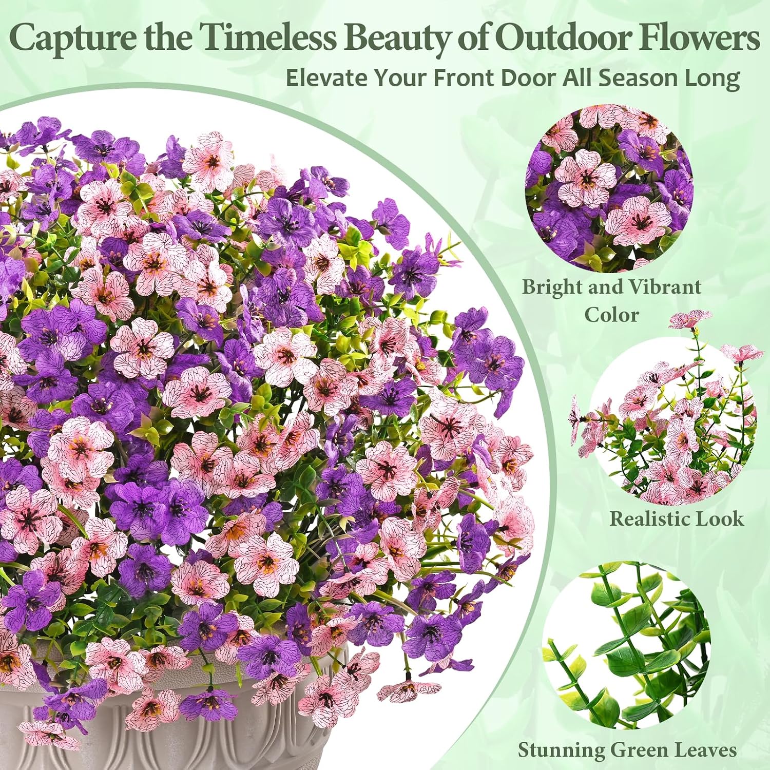 Thumbnail 3 de Yastouay Outdoor UV-Resistant Artificial Flowers in 14 Bundles – Lifelong Color for Front Porches and Window Boxes