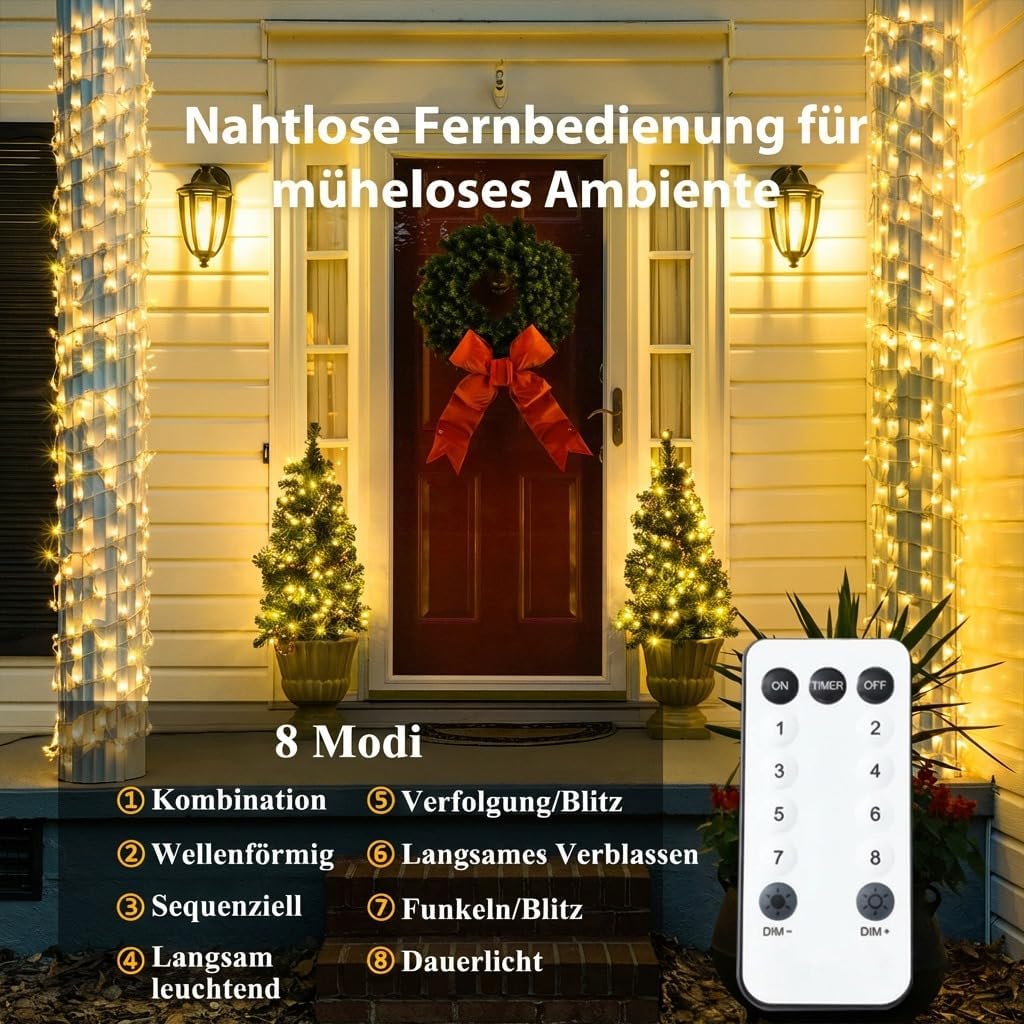 Detalle de XmasBokeh LED Lichterkette Außen 20 m (200 warmweiße LEDs) mit Fernbedienung & Timer
