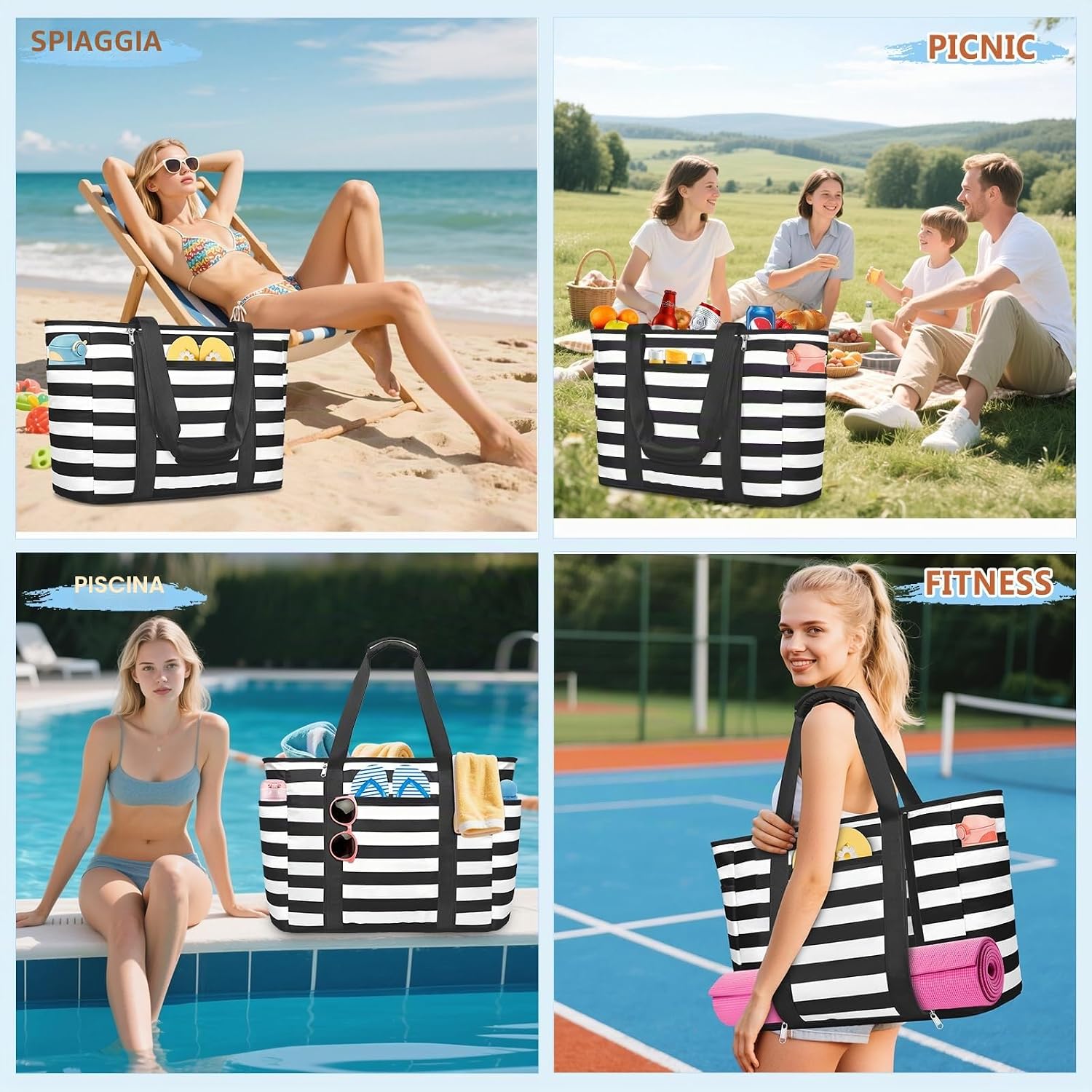 Detalle 2 de KTUEOV Borsa Mare Donna Grande 45L: Borsa Spiaggia XXL Impermeabile e Pieghevole