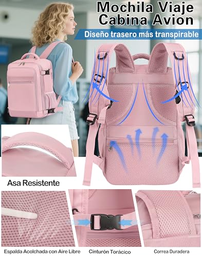 Detalle de KLOSTAIN Mochila de cabina 45x36x20 cm, 30L para EasyJet y viaje diario