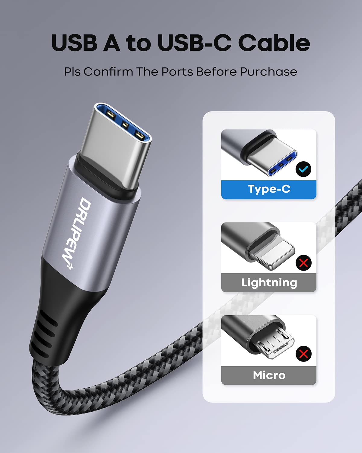 Thumbnail 5 de DRLIPEW 2-Pack 2m USB Type-C Fast Charger Cable (USB-A to USB-C)