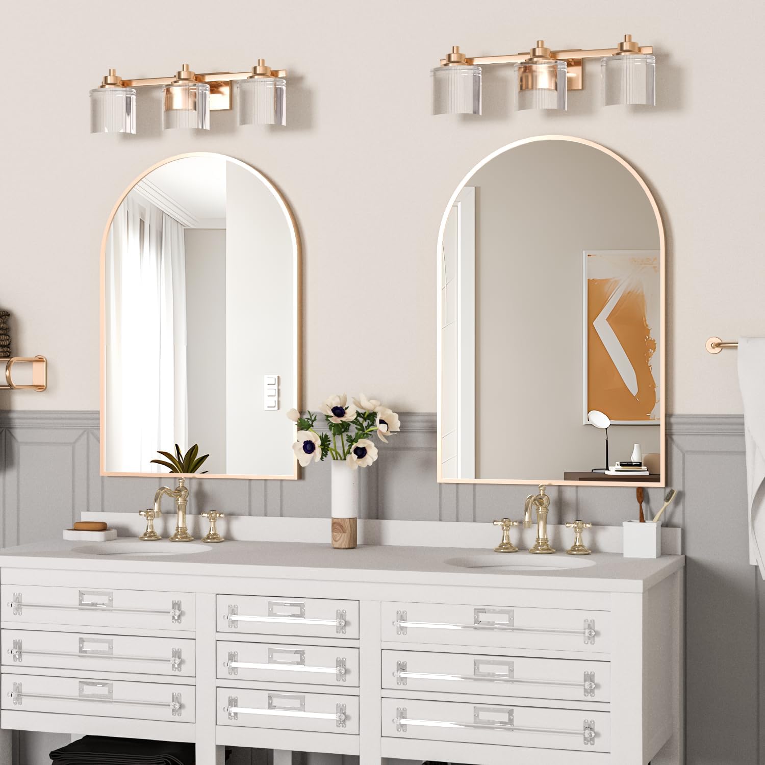 Detalle de NEUWEABY 2-Piece Arched Wall Mirrors, 24 x 36 in., Gold Metal Frame
