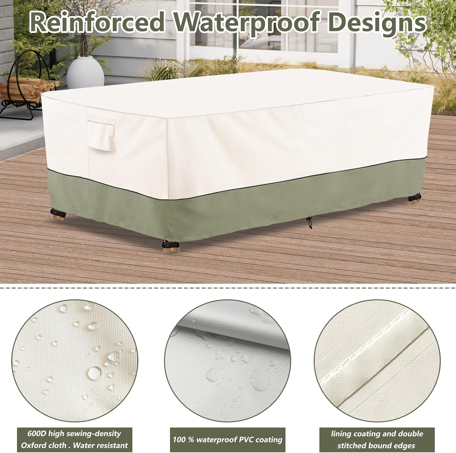 Thumbnail 5 de Bitubi 1026-MB-48 Waterproof Patio Table Cover, 600D Fabric, Beige
