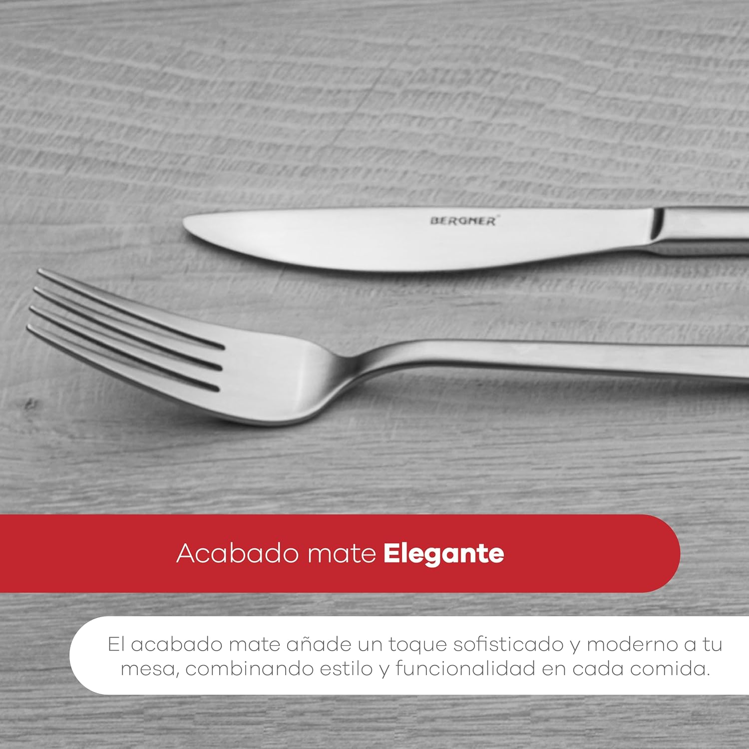 Detalle 2 de Bergner Cubertería Acero Inoxidable Cromado Mate 24 piezas 🍽
