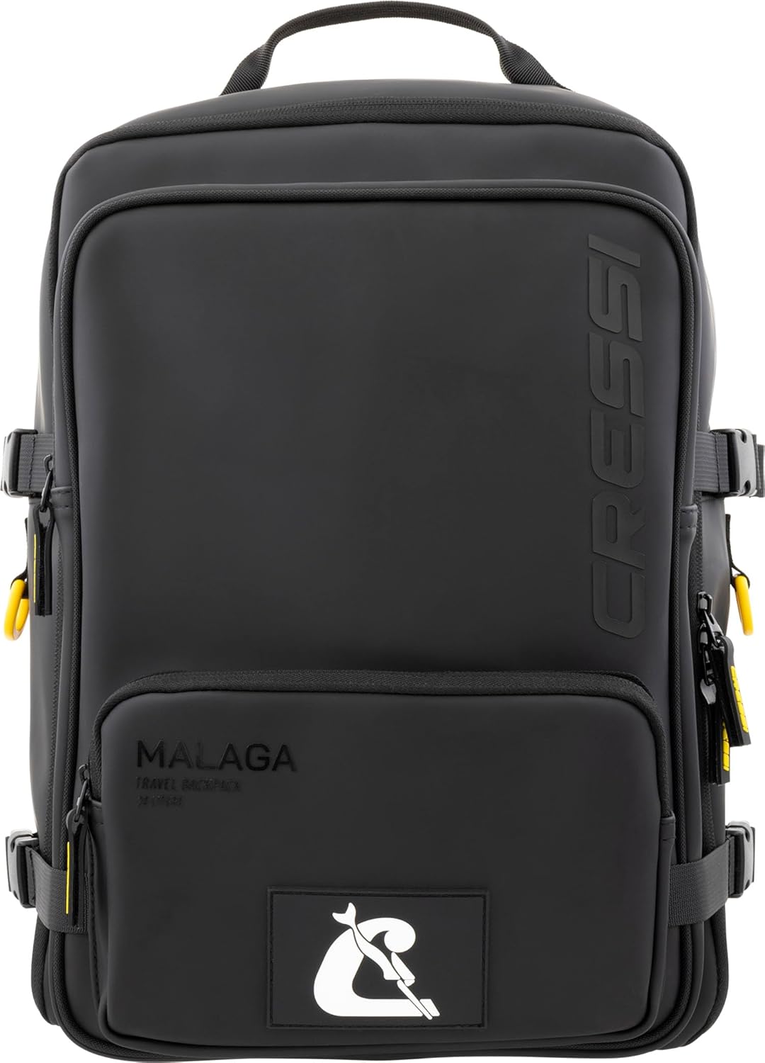 Detalle de Cressi dal 1946 Malaga Travel Backpack 28 L – Zaino Idrofobico unisex nero/giallo, compatibile bagaglio a mano