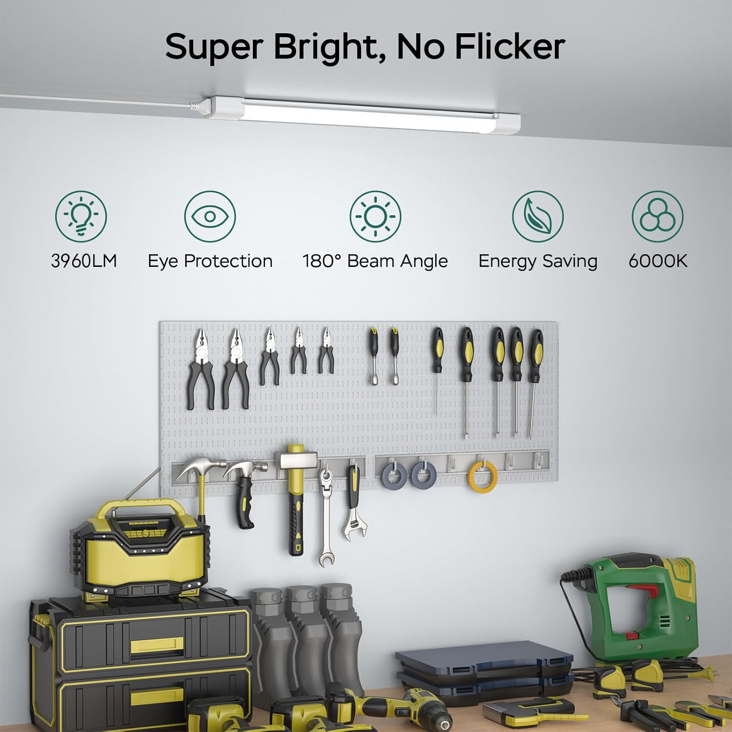 Thumbnail 1 de Amdelne 6000K LED Batten Light (4FT / 120CM) 36W Plug-in Strip – IP65 for Garage, Shed & Outdoor Use