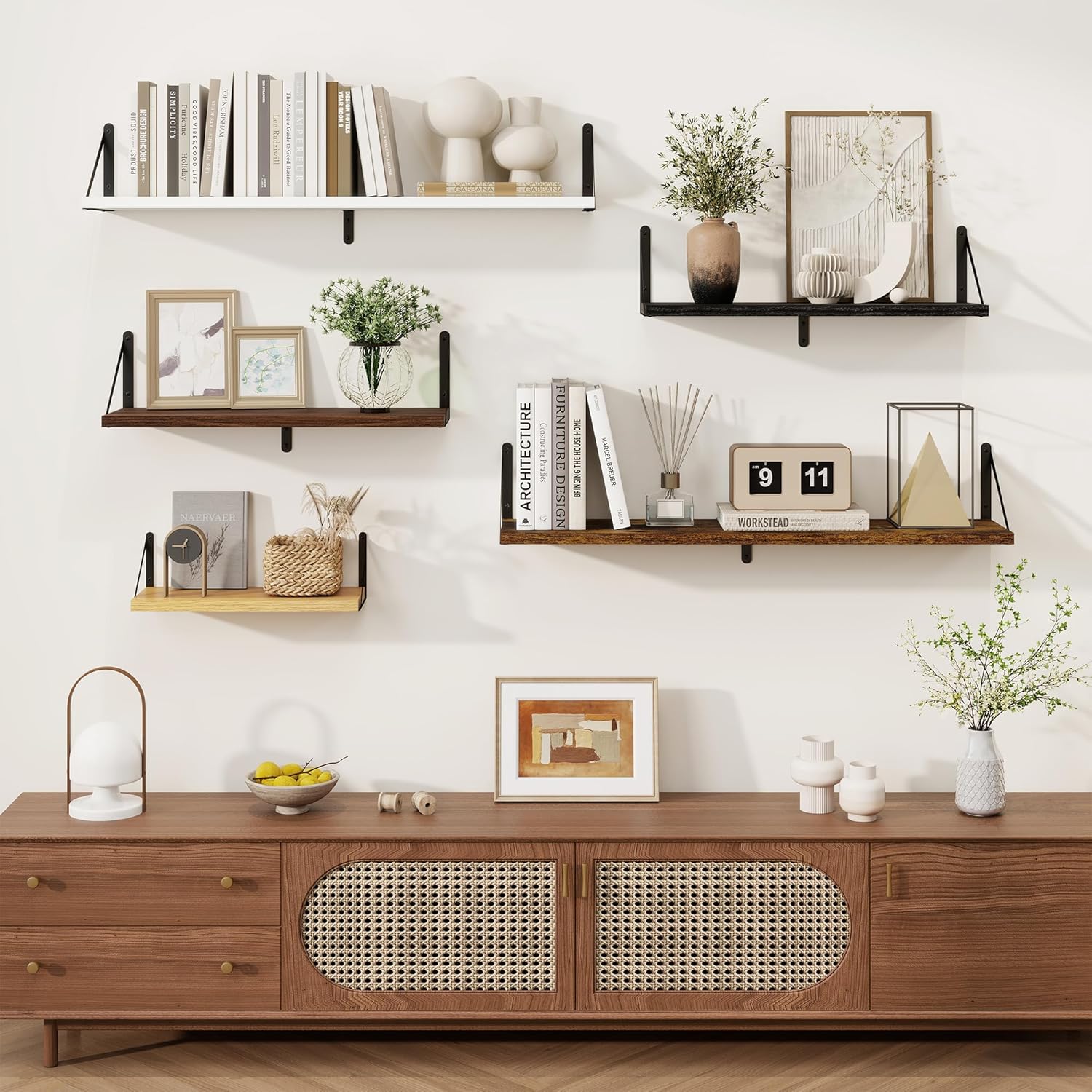 Thumbnail 6 de Feihorrm Floating Shelves Set of 3 – Walnut Wall Shelves, 90 x 20 cm