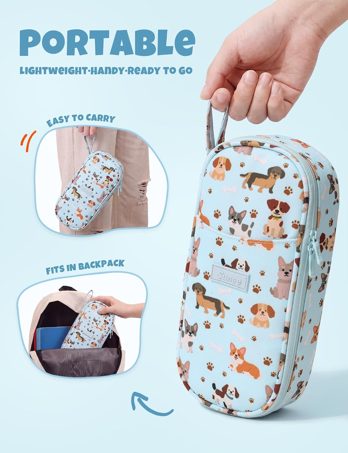 Detalle de SUNEE S-P8157 Pencil Case, Cute Dog Print, Oxford Fabric, Zippered
