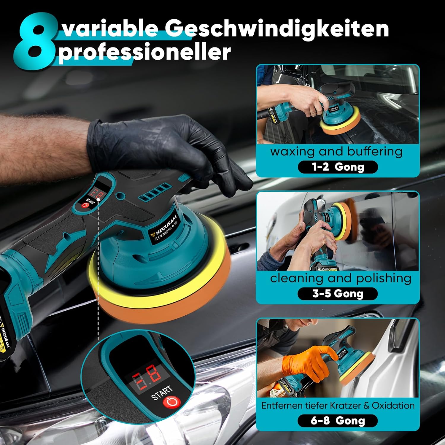 Detalle de Polisseuse Voiture Sans Fil 21V with Écran LCD et 26 Accessoires – Performance et Polyvalence