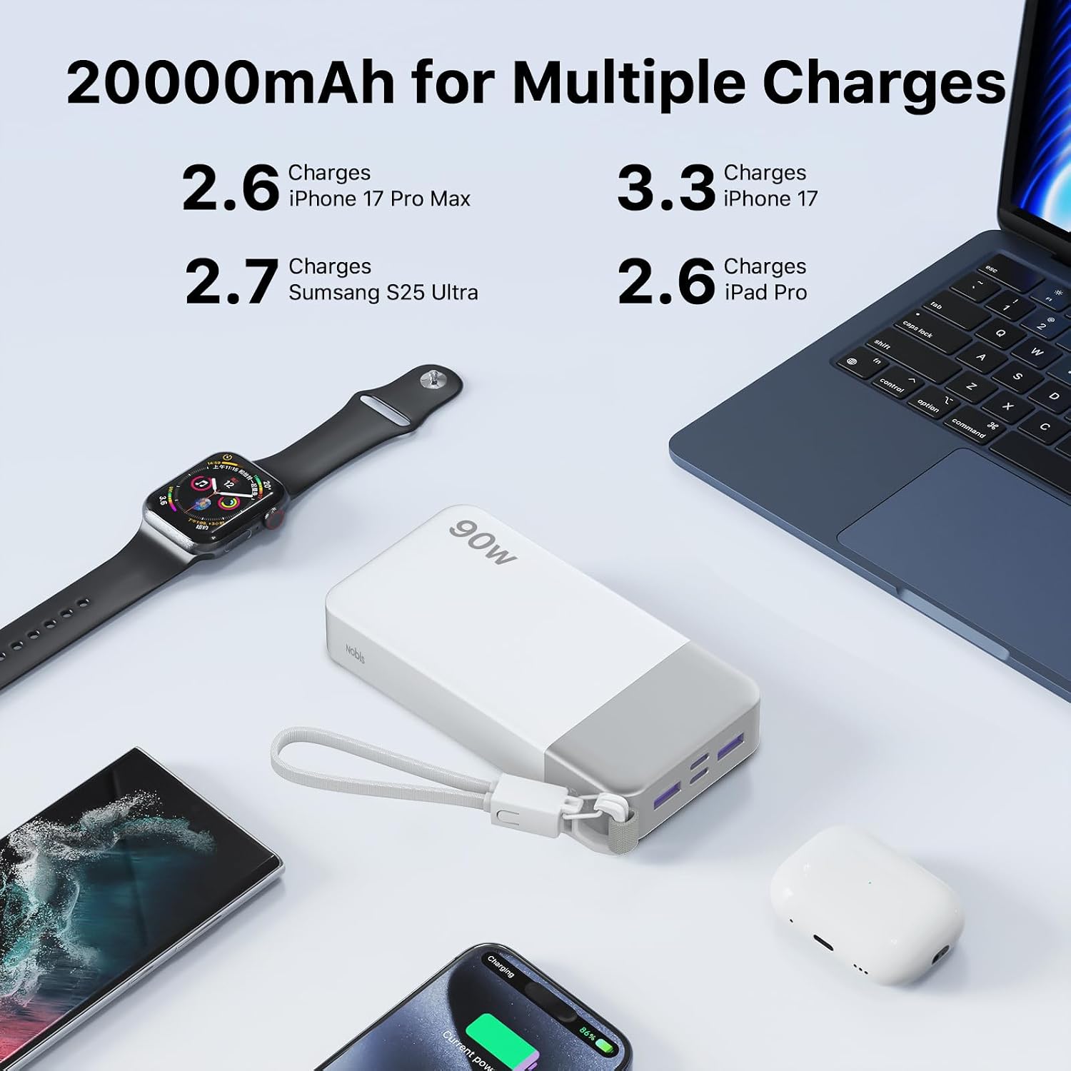 Detalle 1 de NOBIS N2981 90W 20000mAh Power Bank with USB-C Cable and Display