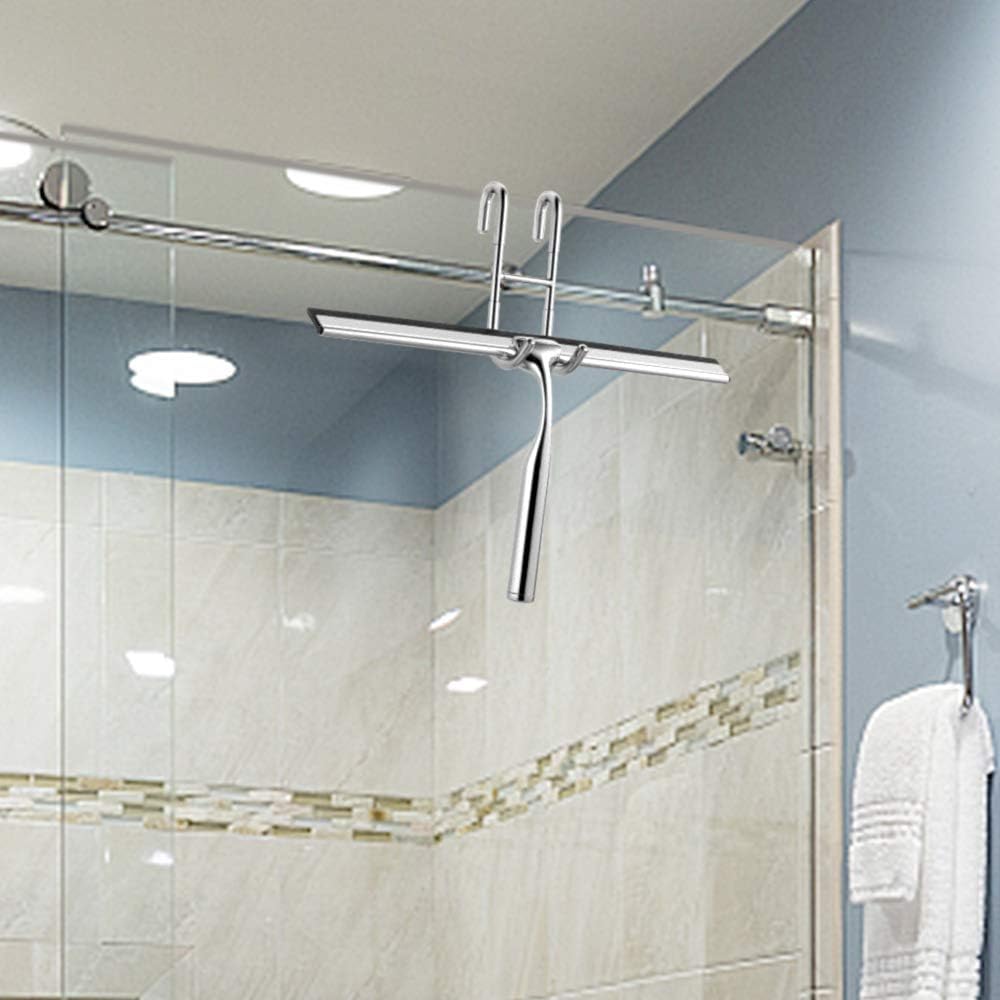 Thumbnail 5 de Ecooe raclette de douche vitres en acier inoxydable, 25 cm avec crochet sans perçage et silicone de rechange