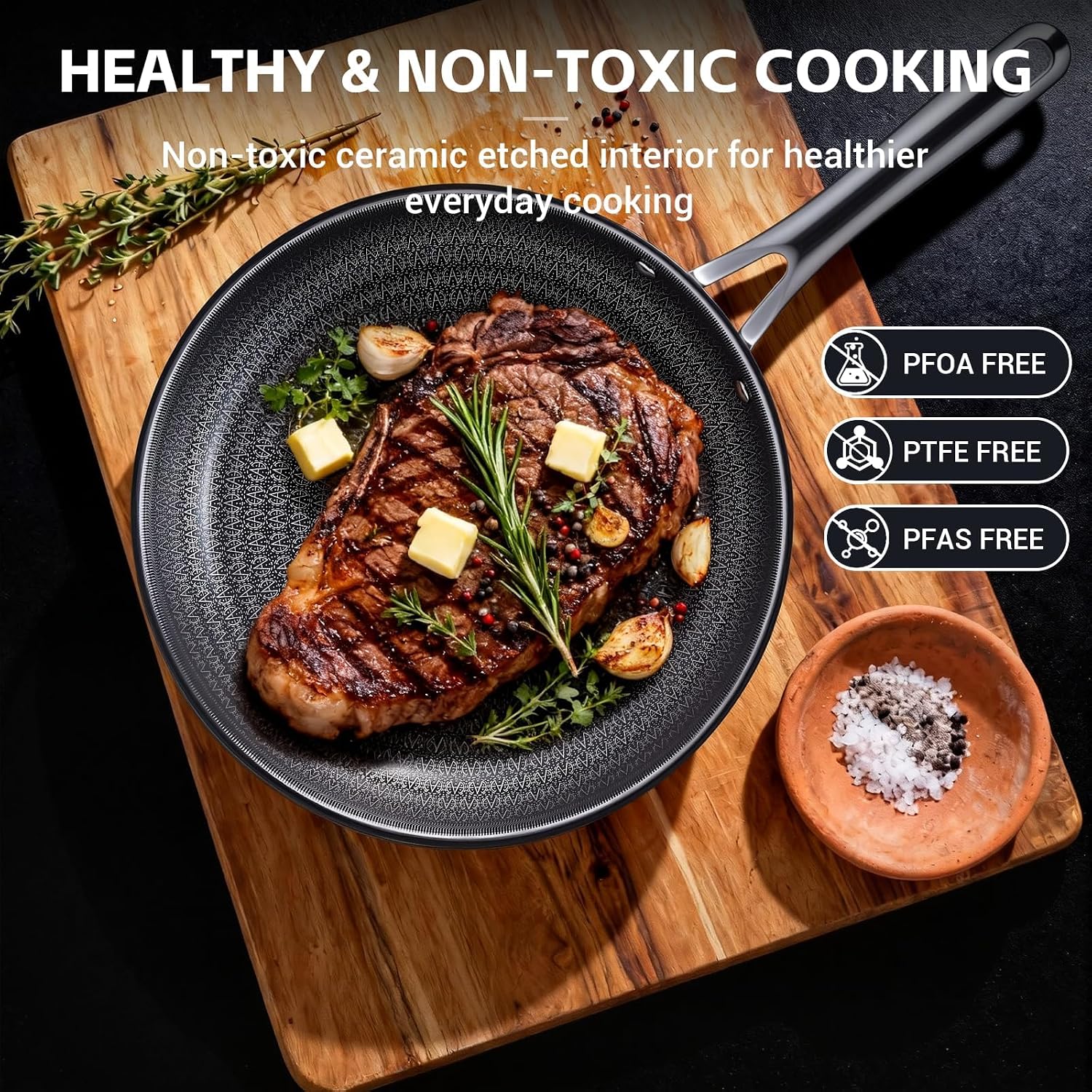 Detalle de Ammeloo Hybrid Tri-Ply Stainless Steel Frying Pan Set (8", 9.5", 11")