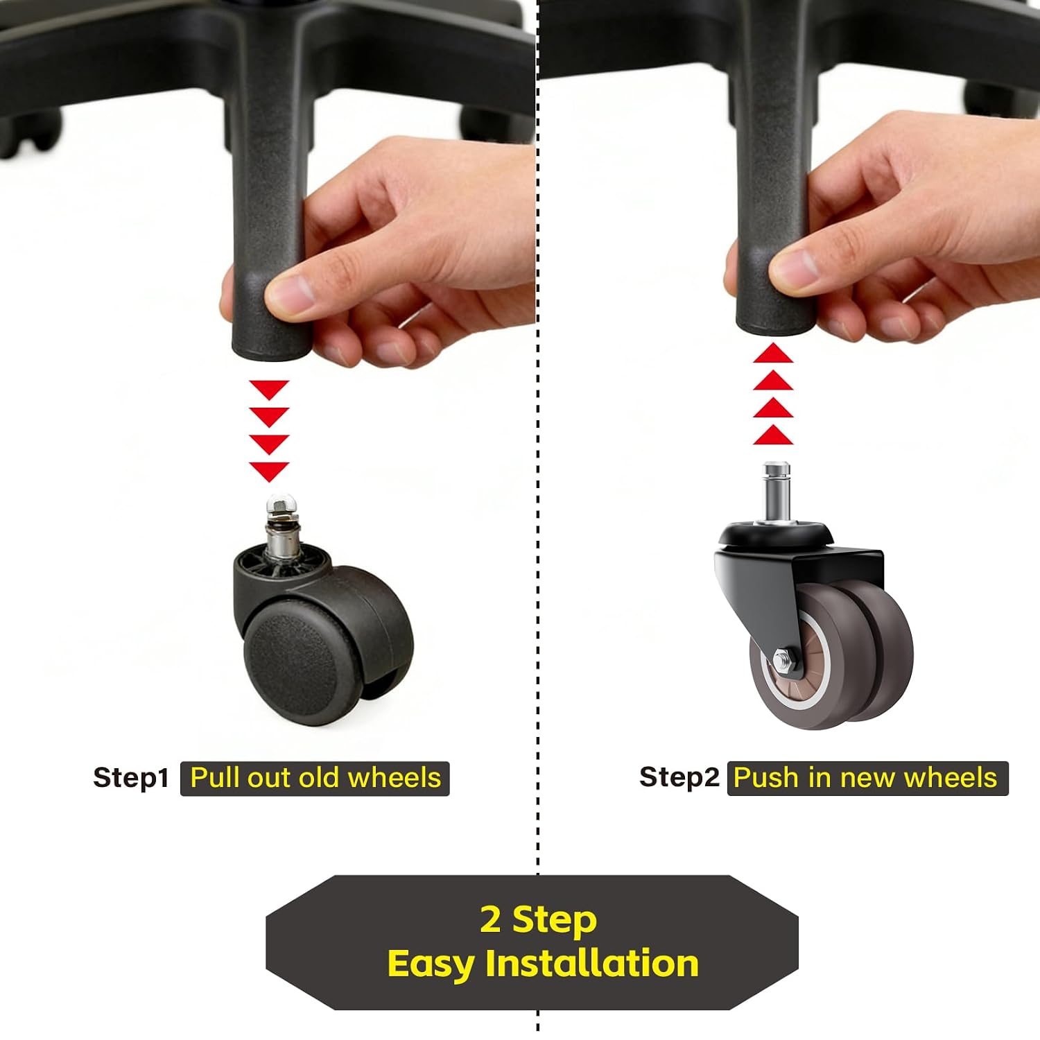 Thumbnail 2 de CLOATFET CLDD01 2-Inch Dual-Wheel Chair Casters, Grey TPR, Set of 5