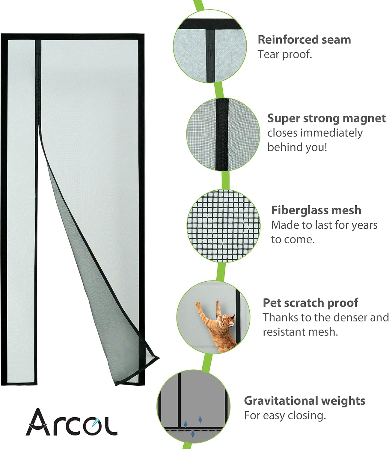 Thumbnail 6 de ARCOL Zanzariera magnetica per porta con apertura laterale e maniglia, 95x220 cm (nero)