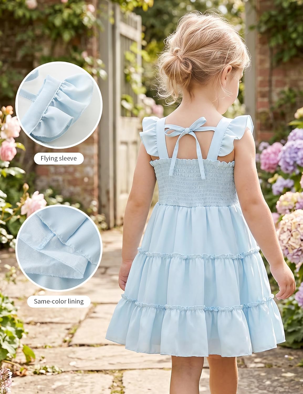 Detalle de KIDDLETOWN Robe Bébé Fille d'Été Sans Manches - A-Line Midi, Volants et Épaules Dénudées
