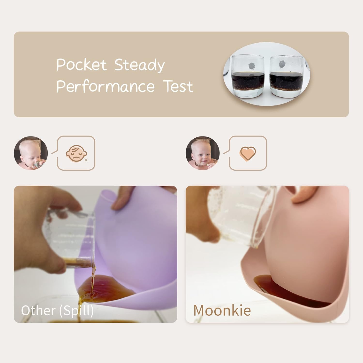 Detalle de Moonkie Baby Bibs – 2 pack silicone feeding bibs with waterproof crumb-catcher pocket (BPA-free)