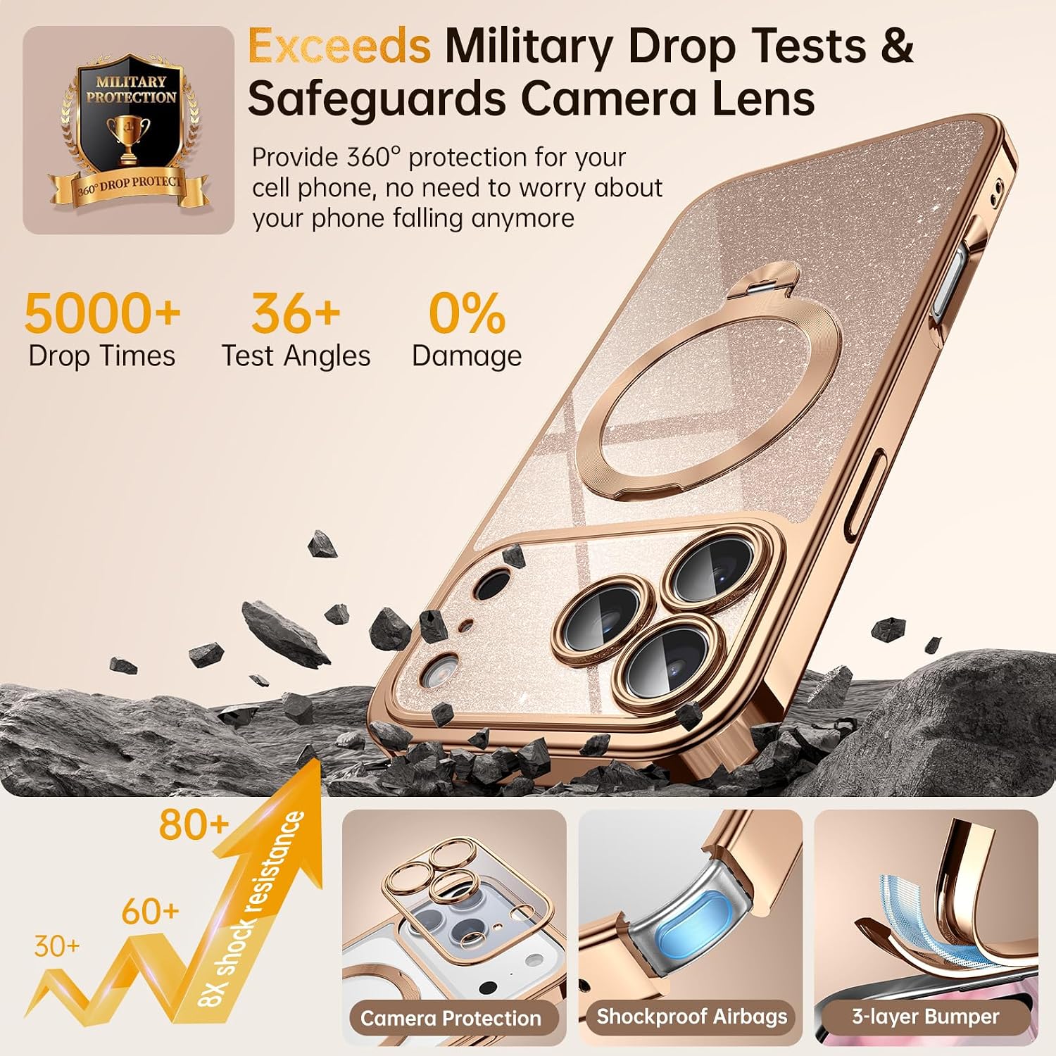 Detalle de 360° Spin CD Stand Phone Case for iPhone 17 Pro with MagSafe Ring (Never Yellow) — Desert Titanium