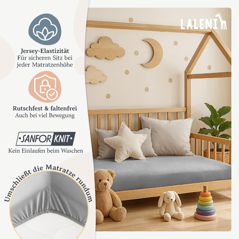 Thumbnail 3 de Laleni Jersey Spannbettlaken 55x90 cm – 100% Baumwolle, OEKO-TEX, grau