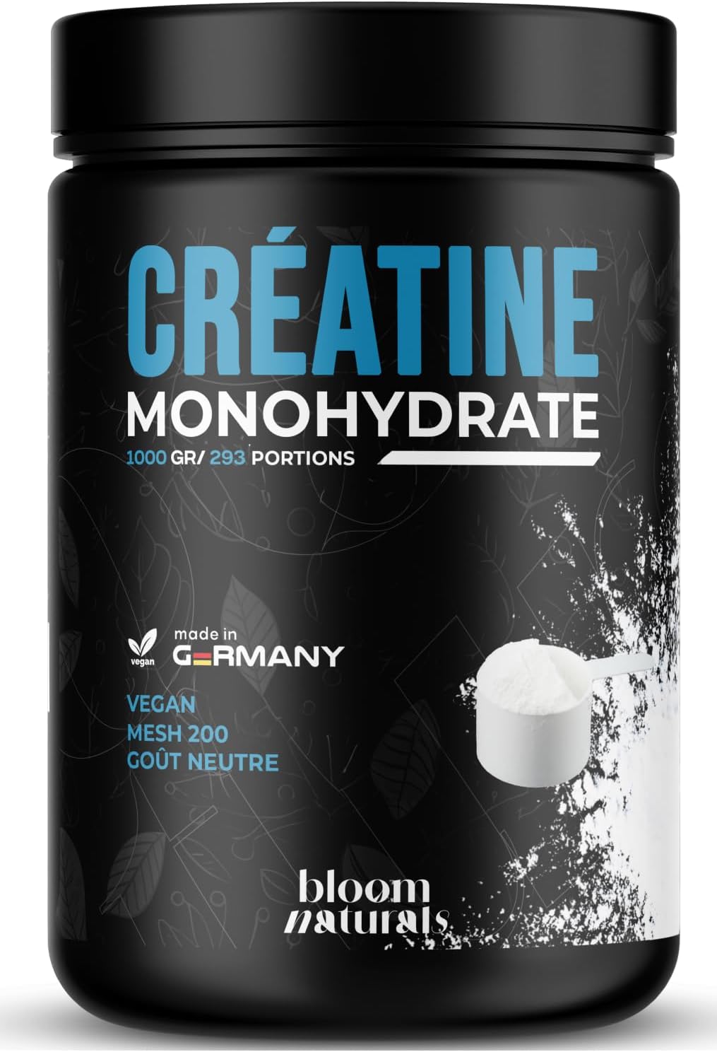 Detalle de Créatine Monohydrate Poudre 1000 g – Mesh 200, goût neutre, vegan – testée en laboratoire