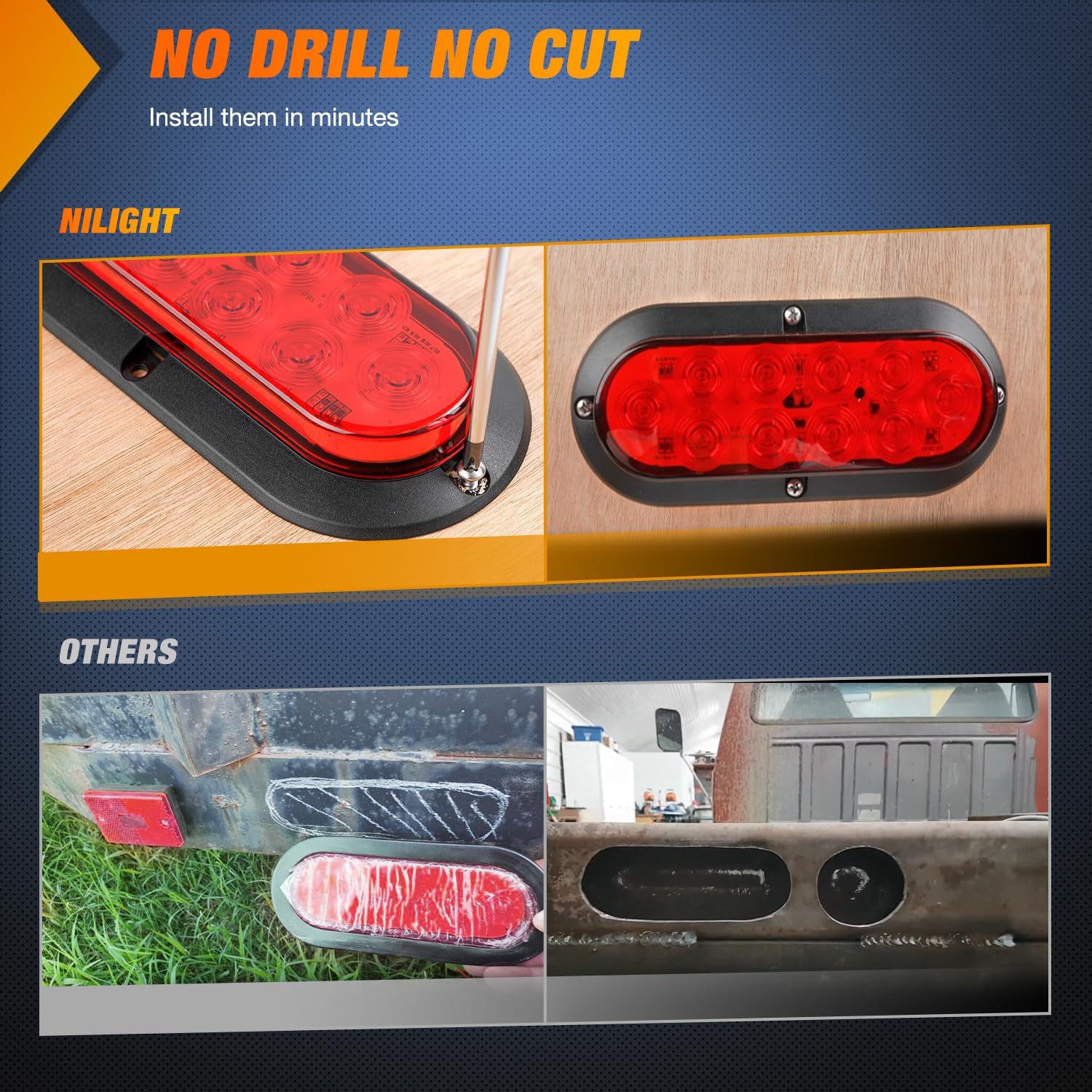 Thumbnail 3 de Nilight 6 Inch Oval Red LED Trailer Tail Light