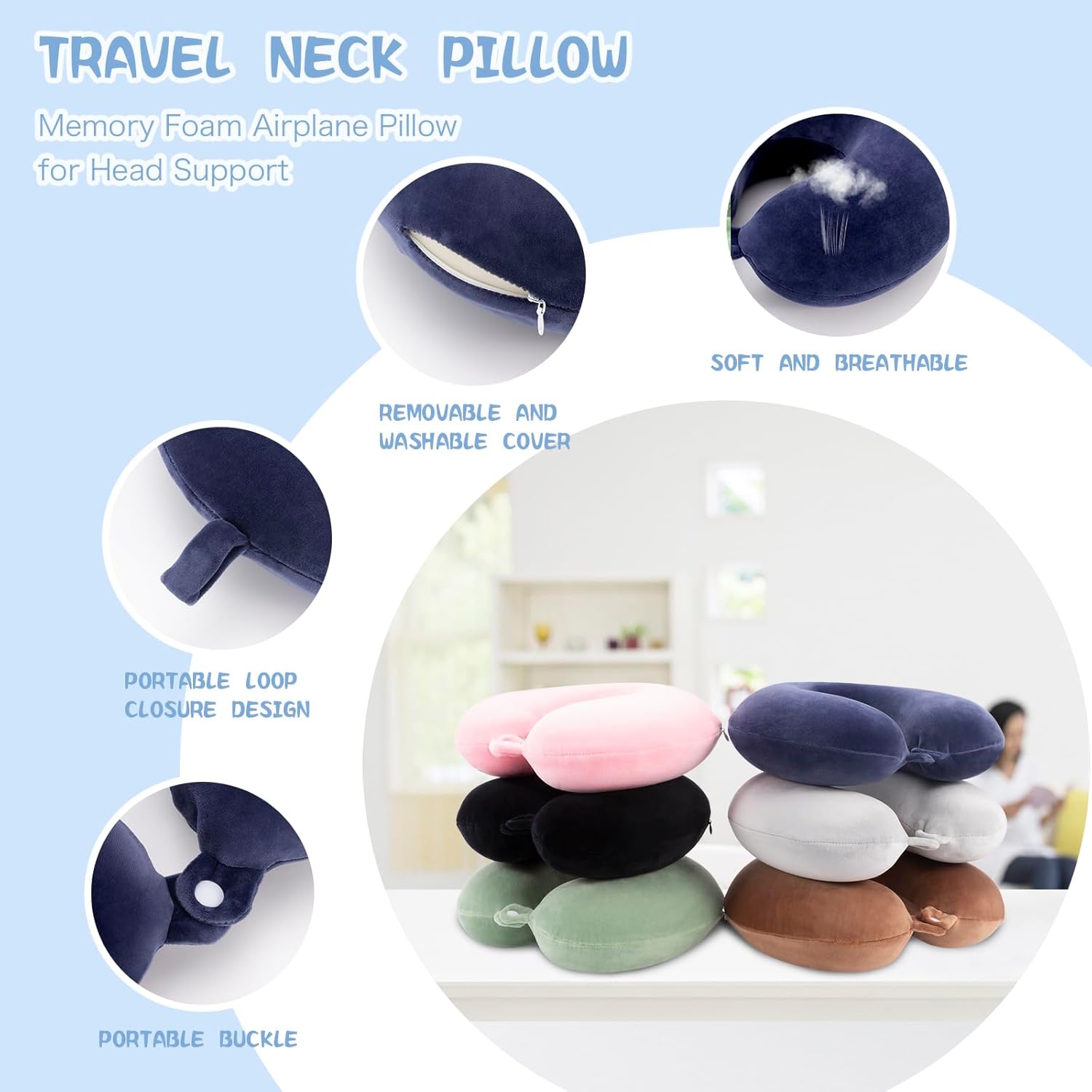 Thumbnail 1 de WENGX travel neck pillow, memory foam