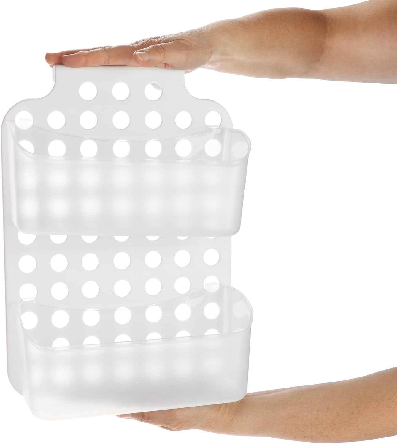 Detalle de com-four Panier de douche à 2 compartiments avec support et crochets – étagère douche blanche