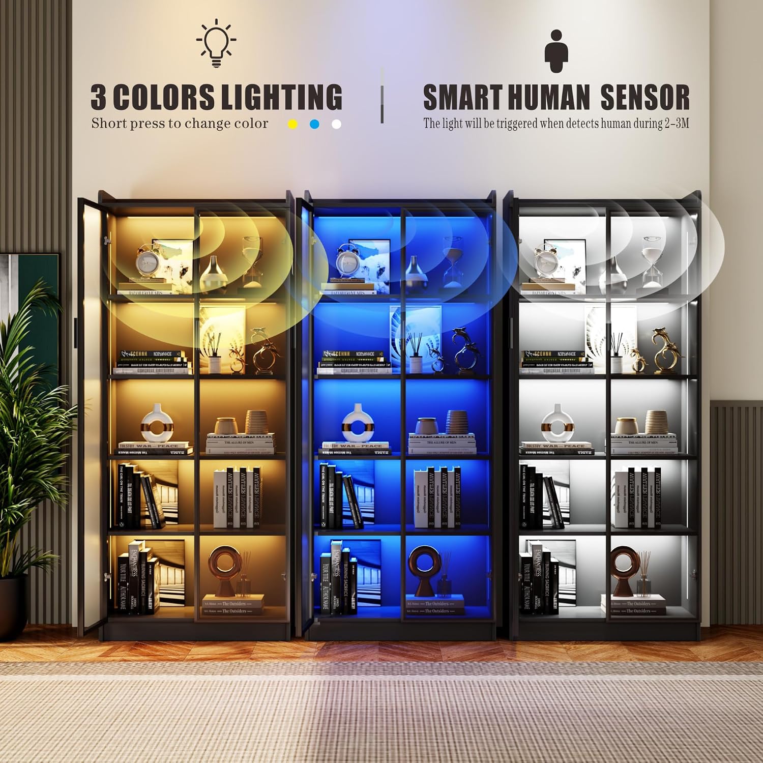 Detalle de Dystler LY-97009 5-Tier Display Cabinet with Smoked Acrylic Doors and Sensor LED Lighting