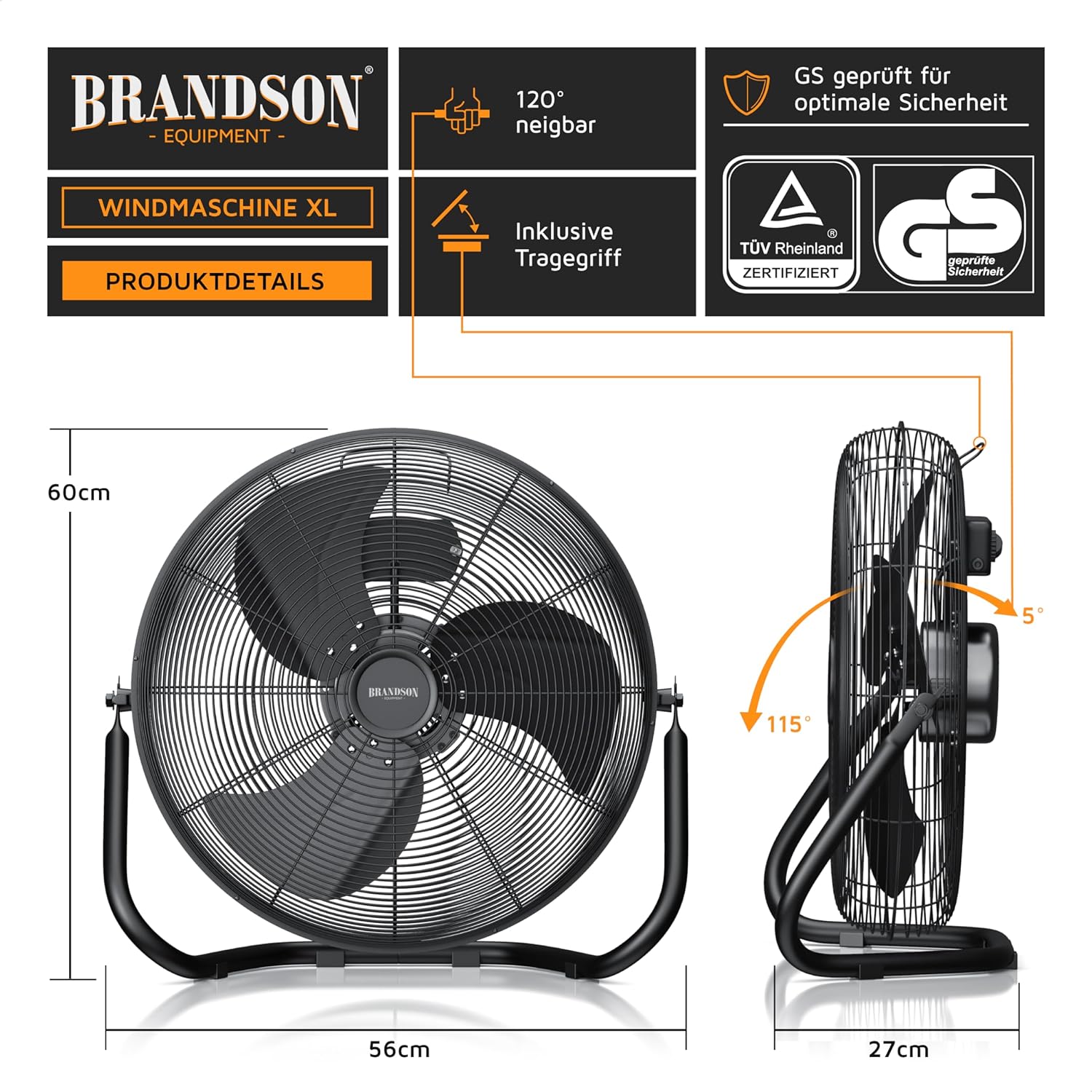 Thumbnail 2 de Brandson Windmaschine Retro Stil 200 W – Standventilator mit hohem Luftdurchsatz