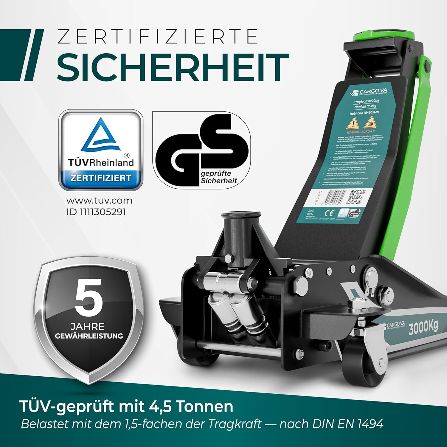 Thumbnail 1 de Hydraulischer Wagenheber CargoVA 3T PRO (75–505 mm) TÜV & GS zertifiziert
