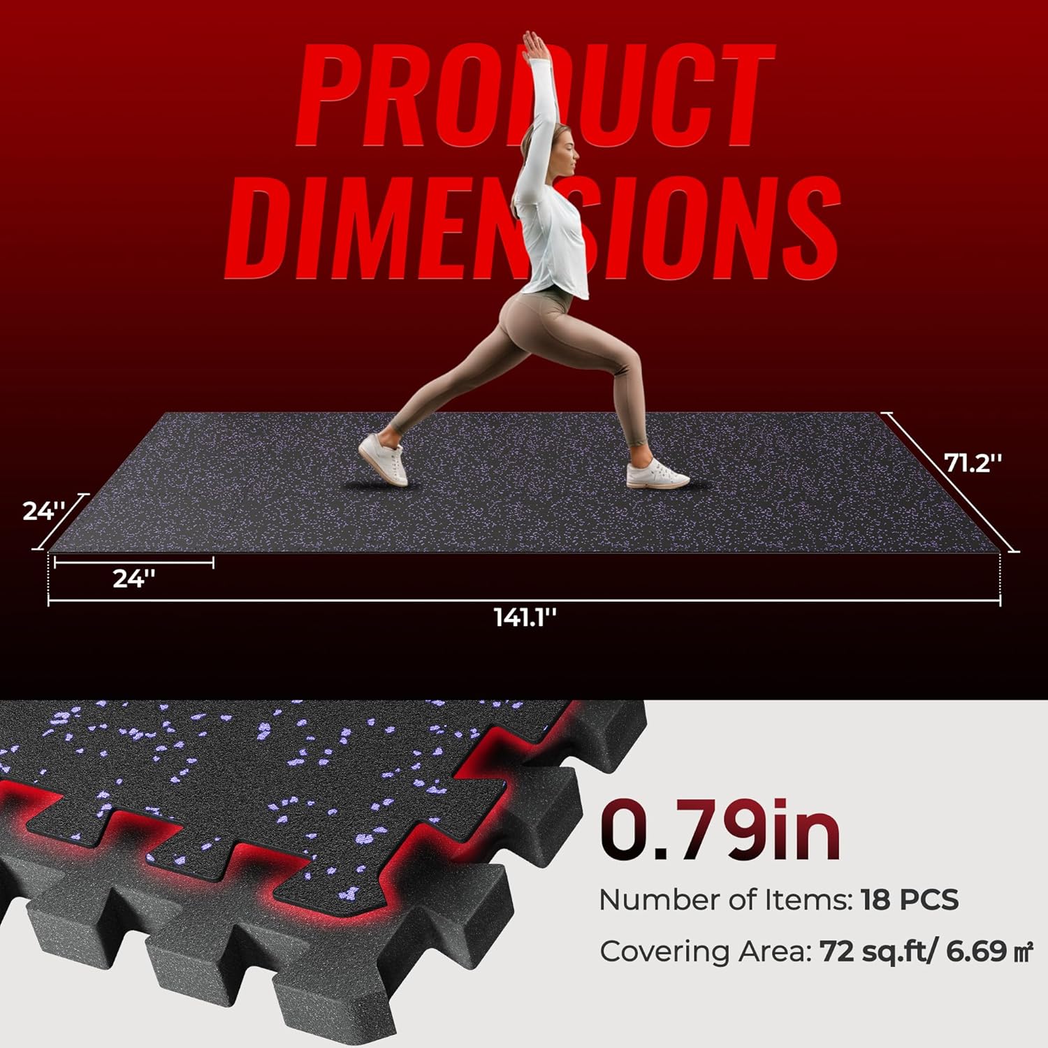 Thumbnail 5 de SUPERJARE 0.79" Extra-Thick Gym Floor Tiles 72 sq ft ๐