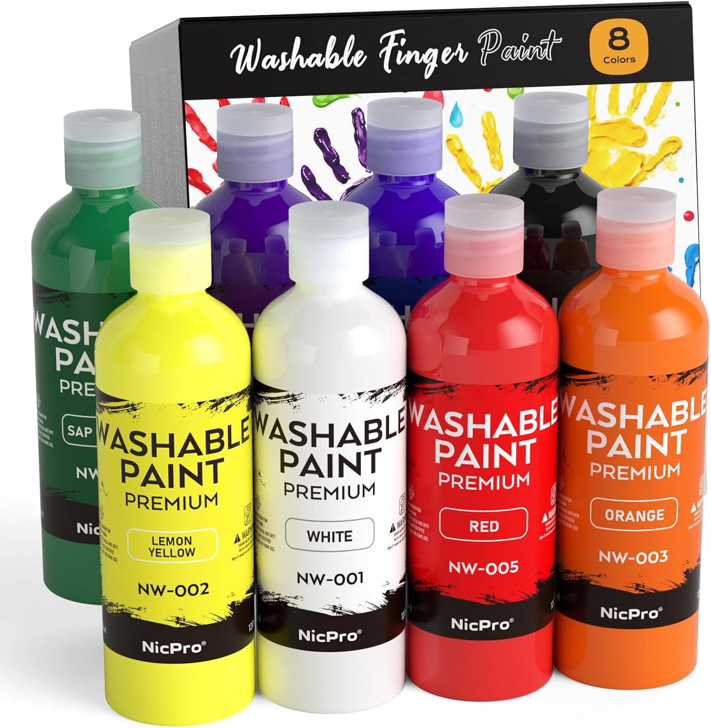 Detalle de Nicpro 8-Colour Washable Finger Paint Set for Kids (120 ml total, 8 bottles)