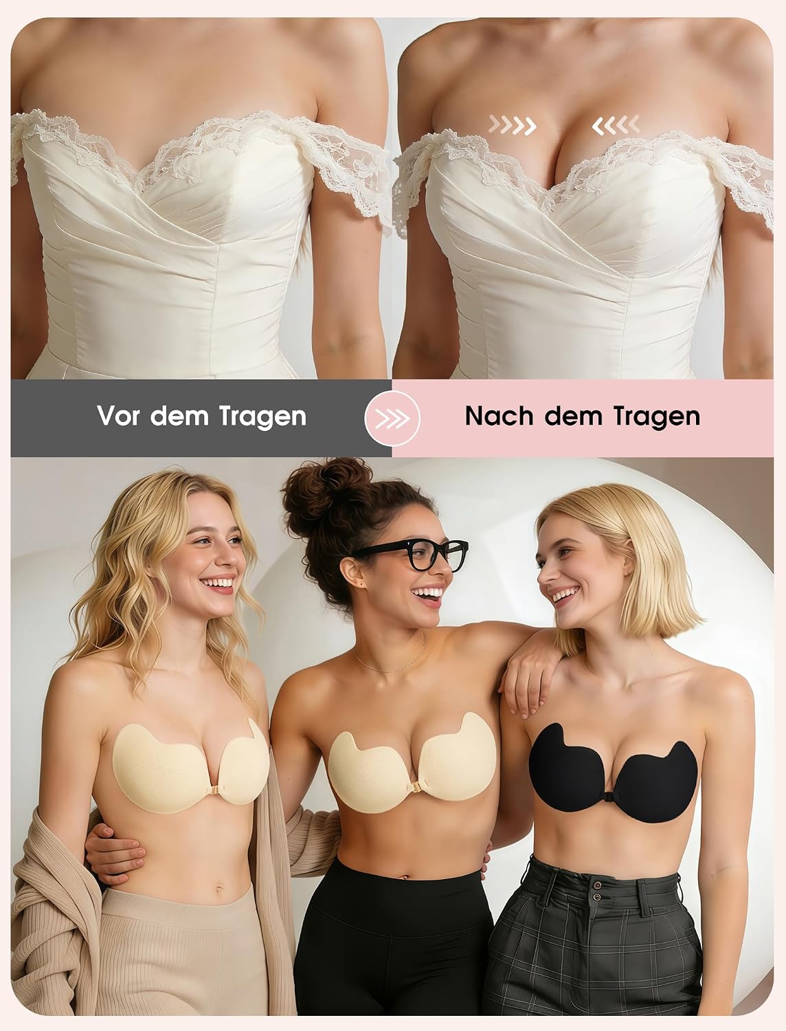 Detalle de Klebe BH Push Up Trägerloser Rückenfreier BH – unsichtbarer Klebe-BH für tiefe Ausschnitte