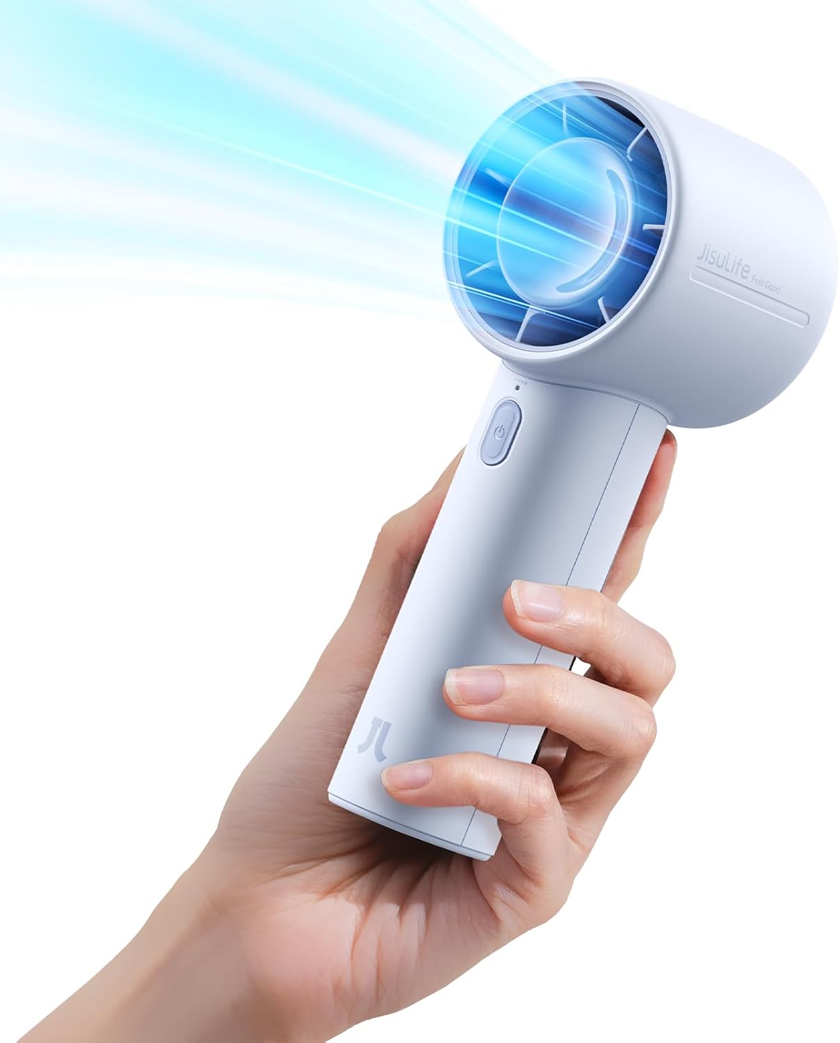 Detalle de JISULIFE Portable Handheld Turbo Fan (5000mAh) – 5 Speeds, LED Display, 28H Runtime
