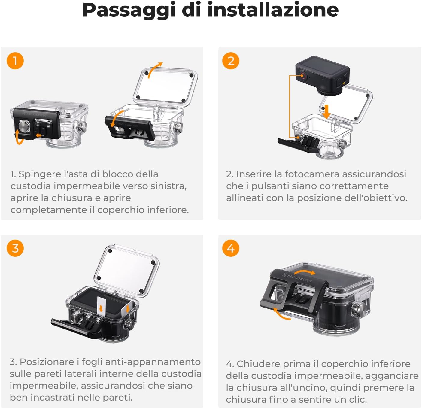 Detalle 2 de Custodia impermeabile per DJI Osmo Action 6 di K&F CONCEPT — protezione fino a 60 m con slitta fredda e inserti antiappannamento