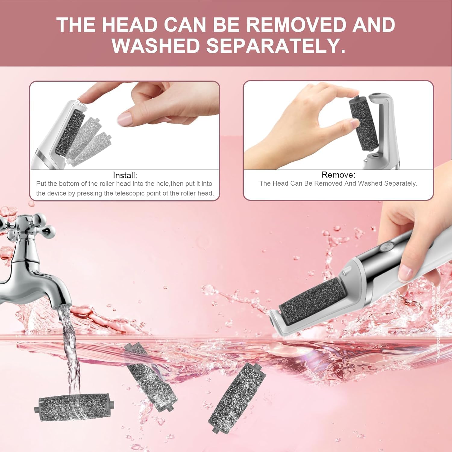Detalle de Dongxw Electric Foot Callus Remover – Rechargeable Pedicure Foot File with 3 Roller Heads